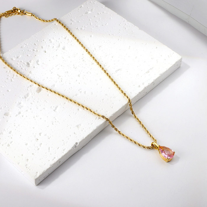 Elegant Water Droplets Stainless Steel  Plating Inlay Zircon Gold Plated Pendant Necklace