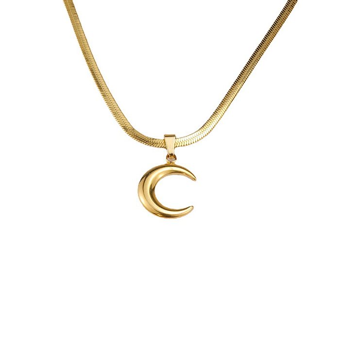 Basic Simple Style Moon Stainless Steel Pendant Necklace In Bulk