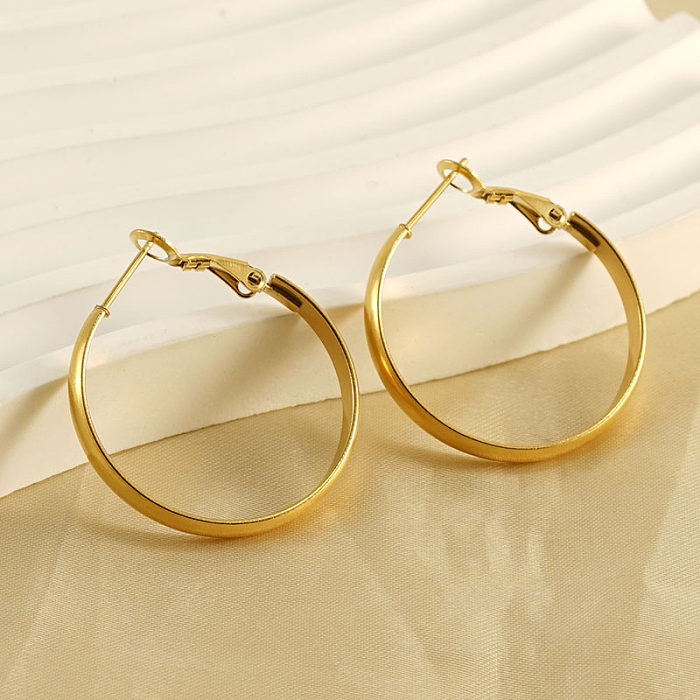 Retro Simple Style Round Stainless Steel  Plating 18K Gold Plated Hoop Earrings