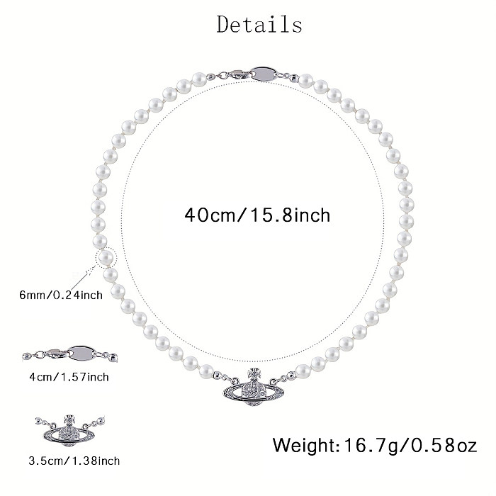 Classic Style Planet Stainless Steel  Artificial Pearl Necklace