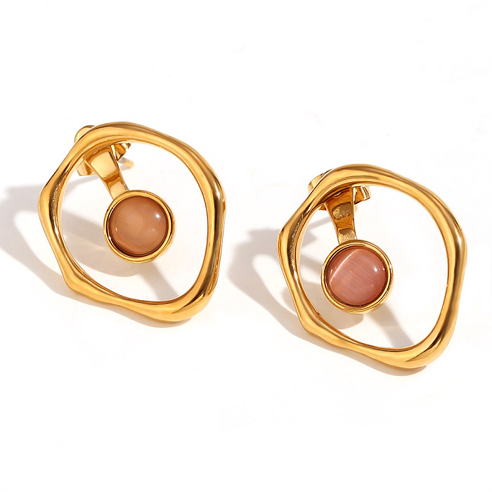 1 Pair Vintage Style Classic Style Round Plating Stainless Steel  18K Gold Plated Ear Studs