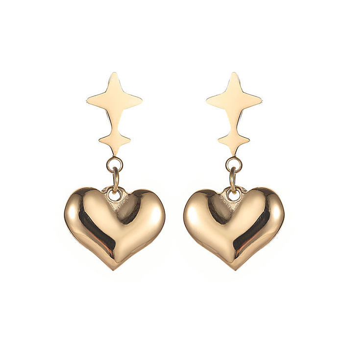 Boucles d'oreilles plaquées en acier inoxydable en forme d'étoile et de cœur, 1 paire