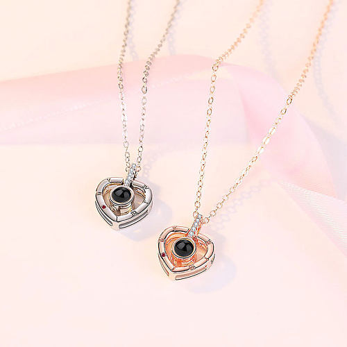 Fashion Heart Shape Stainless Steel Plating Hollow Out Inlay Zircon Pendant Necklace 1 Piece