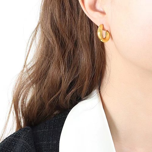 1 paire de clous d'oreilles en acier inoxydable plaqué or 24 carats, Style Simple, couleur unie
