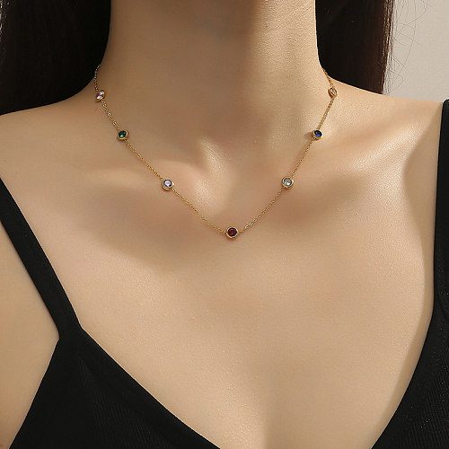 Simple Style Geometric Stainless Steel Polishing Plating Inlay Rhinestones 18K Gold Plated Necklace