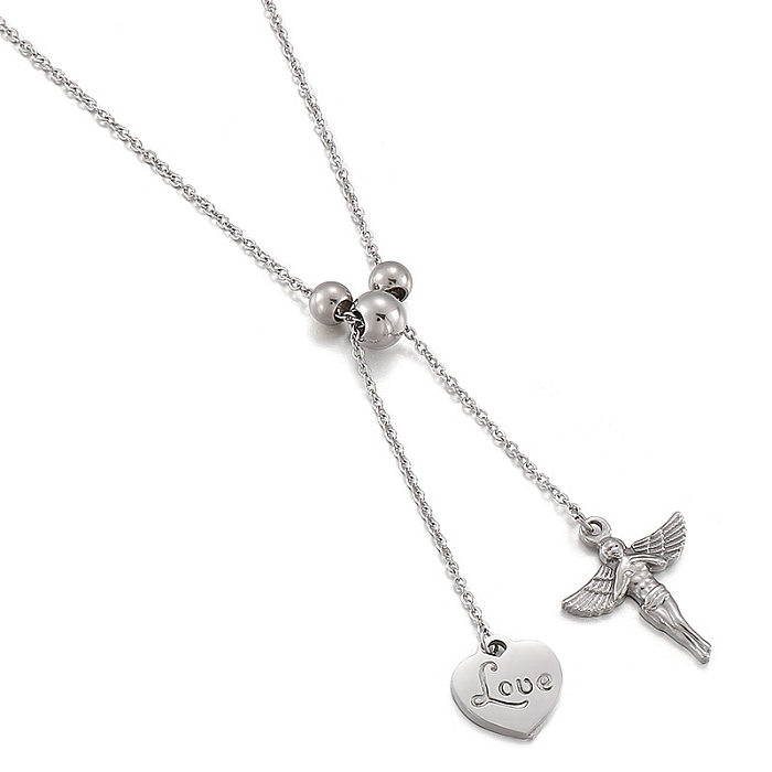 Collier avec pendentif ange en forme de cœur en acier inoxydable pour femme, vente en gros