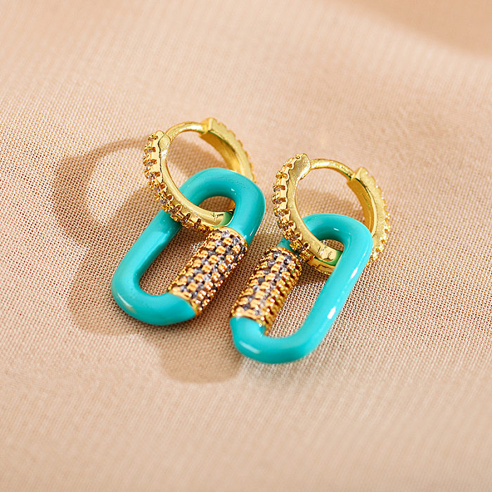 Boucles d'oreilles pendantes en Zircon, 1 paire, Double anneau de Style Simple, incrustation de polissage en acier inoxydable