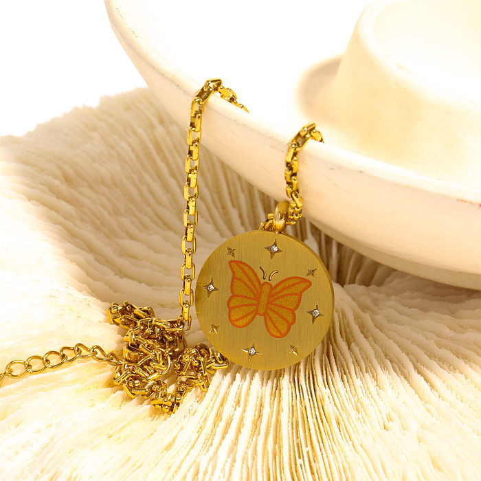Elegante, schlichte Streetwear-Halskette mit Schmetterlings-Anhänger aus Edelstahl, 18 Karat vergoldet, in großen Mengen