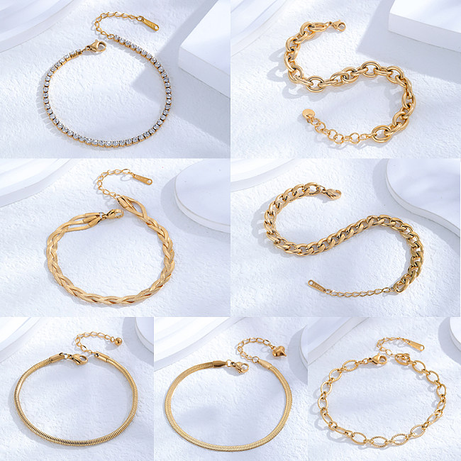 Simple Style Classic Style Solid Color Titanium Steel Plating Inlay Zircon 24K Gold Plated Bracelets