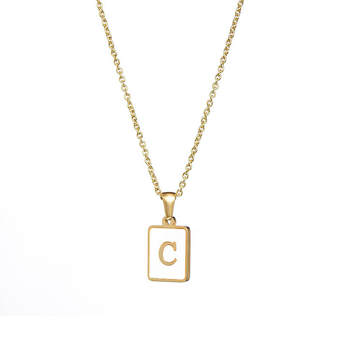 Collier pendentif plaqué or 18 carats avec incrustation de placage en acier inoxydable carré de lettre de style vintage