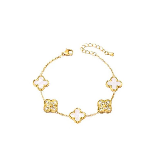 Pulseras plateadas oro simple de los diamantes artificiales del acero inoxidable de la flor del estilo a granel