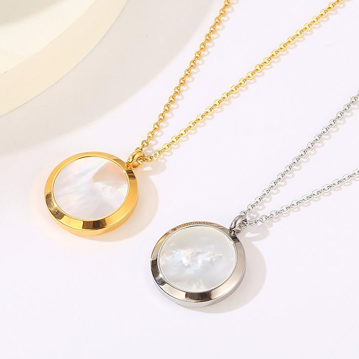 Casual Simple Style Round Stainless Steel  Plating 18K Gold Plated Pendant Necklace