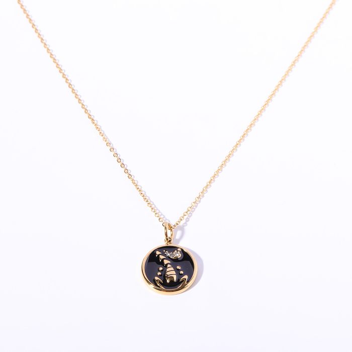 Collier pendentif Constellation de Style coréen Simple, en acier inoxydable et émail, incrustation de Zircon plaqué or 18 carats