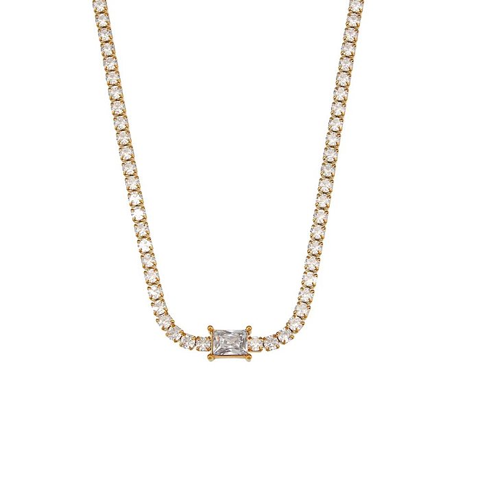 Wholesale Artistic Square Stainless Steel 18K Gold Plated Zircon Necklace