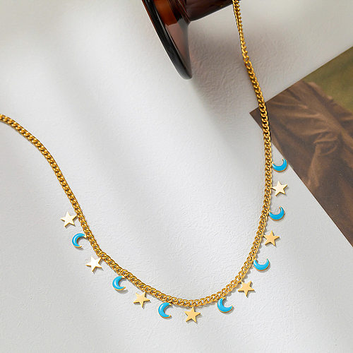 Basic Classic Style Star Moon Stainless Steel Plating Necklace