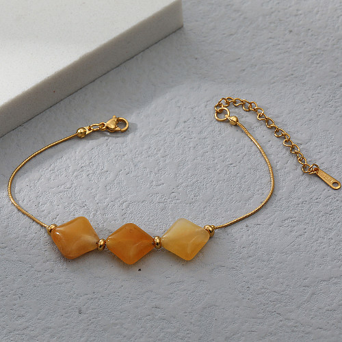 Moda quadrada de aço inoxidável pedra natural pulseiras banhadas a ouro 1 peça