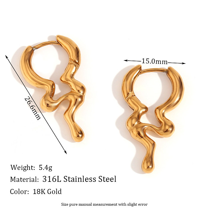 1 Paar einfache, unregelmäßige, einfarbige Edelstahl-Ohrringe mit 18-Karat-Vergoldung