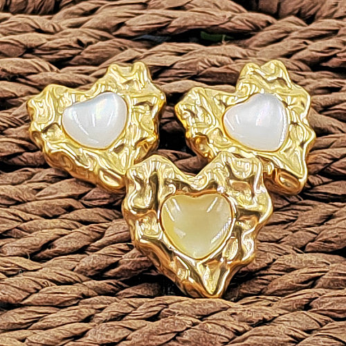 1 Pair Elegant Heart Shape Inlay Stainless Steel Shell Ear Studs