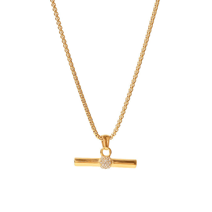 Moda geométrica pingente de aço inoxidável colar banhado a ouro diamante artificial colares de aço inoxidável