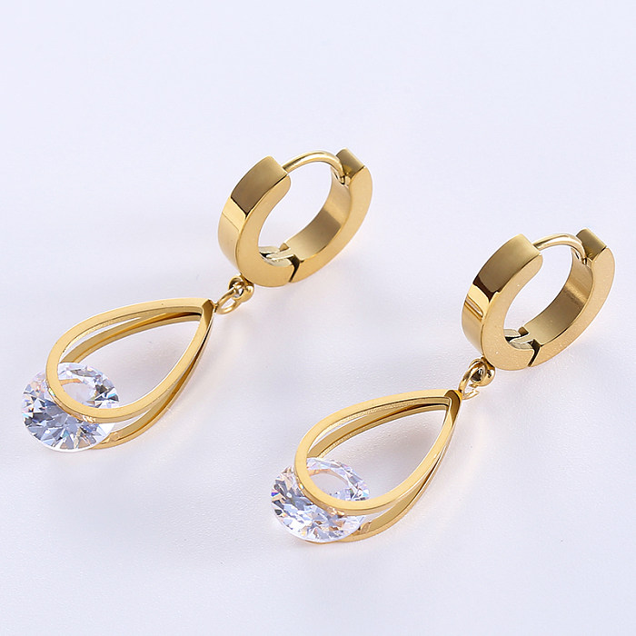 1 Pair Casual Streetwear Water Droplets Plating Inlay Stainless Steel  Zircon 18K Gold Plated Drop Earrings