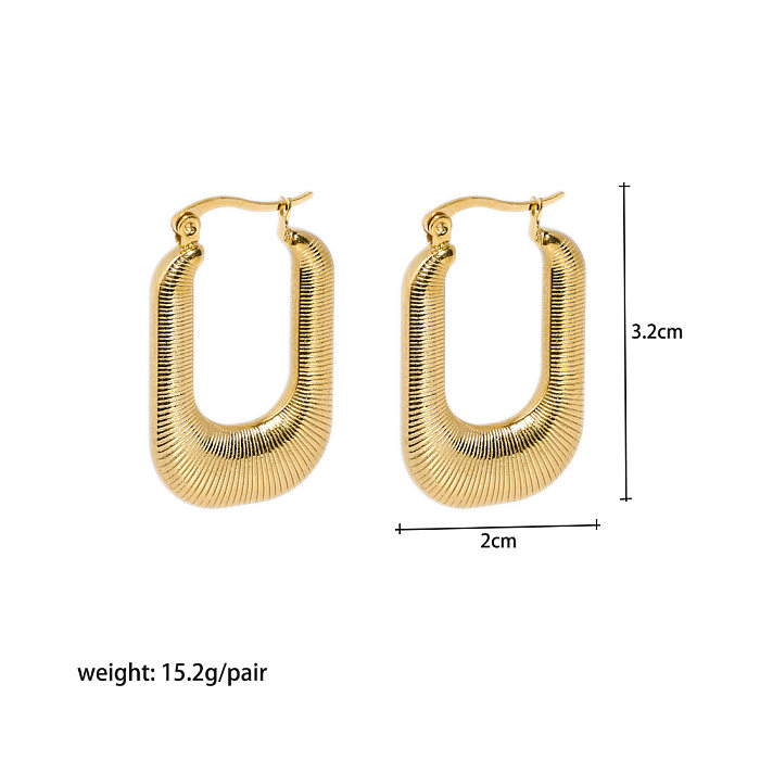 1 Pair British Style U Shape Stripe Plating Stainless Steel  18K Gold Plated Earrings
