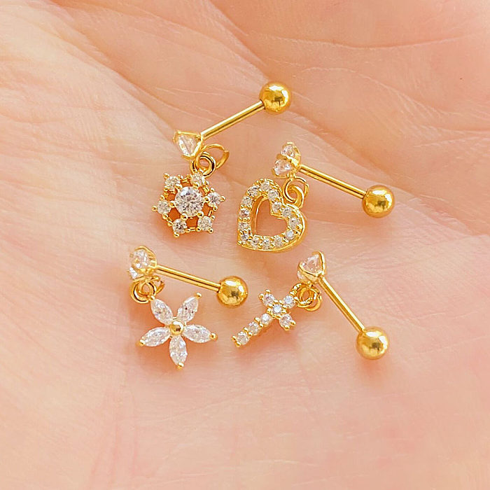 1 Piece Lady Star Stainless Steel  Inlay Zircon Ear Studs