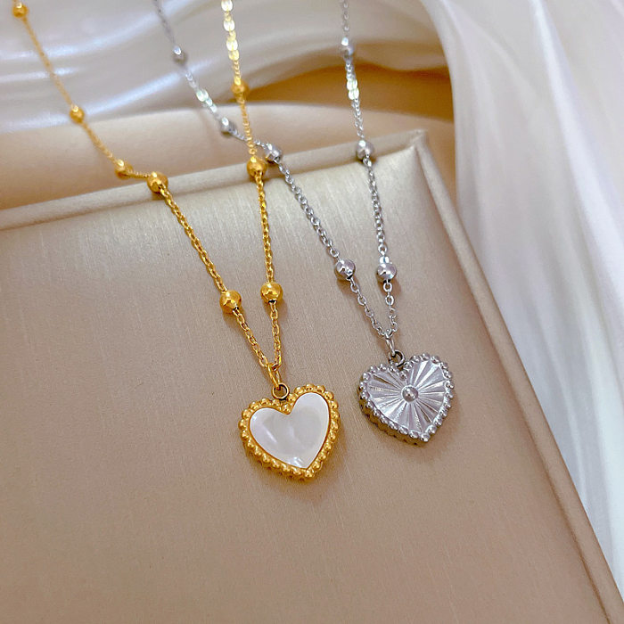 Lady Heart Shape Shell Stainless Steel Plating Pendant Necklace 1 Piece
