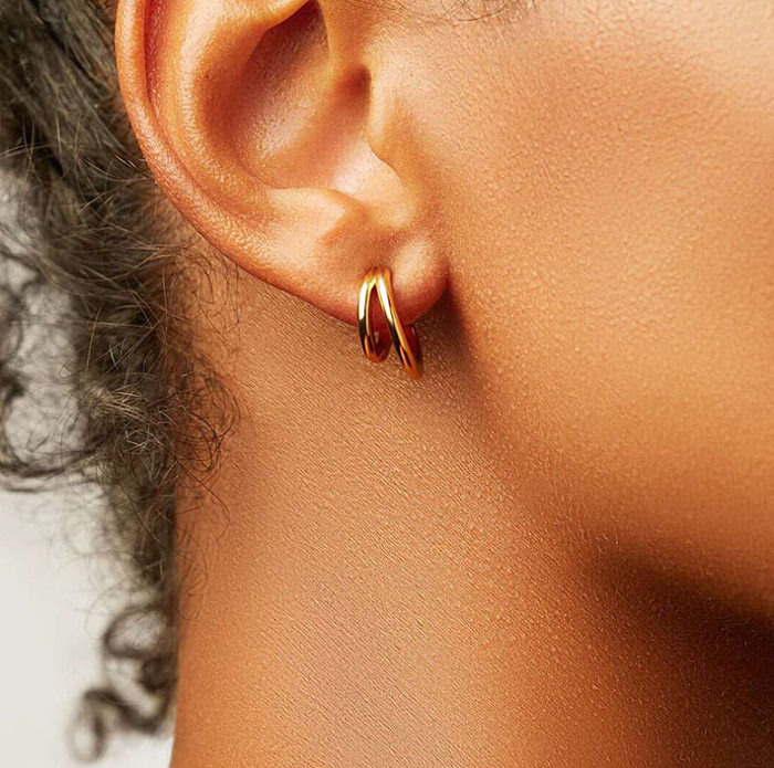 Nouveau Boucles d'oreilles à Double cercle en acier inoxydable de Style rétro