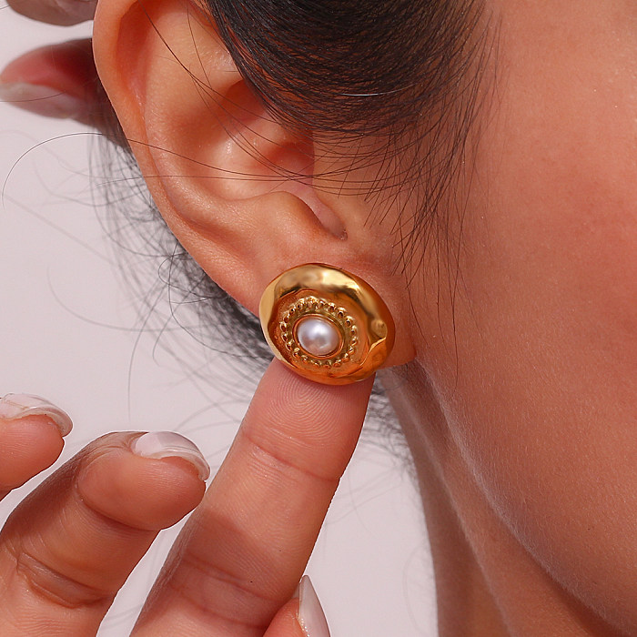 1 Pair Vintage Style Geometric Plating Stainless Steel  Artificial Pearls 18K Gold Plated Ear Studs