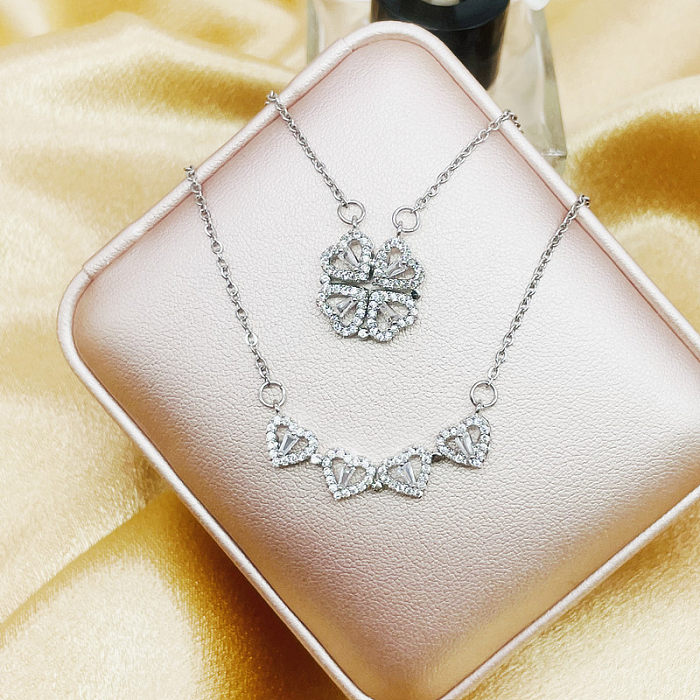 Collar con colgante de diamantes de imitación de acero inoxidable con forma de corazón a la moda, 1 pieza