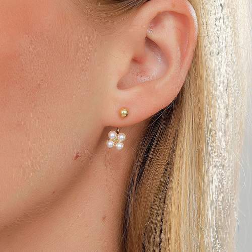Boucles d'oreilles créatives et simples en acier inoxydable plaqué or 18 carats, petites perles