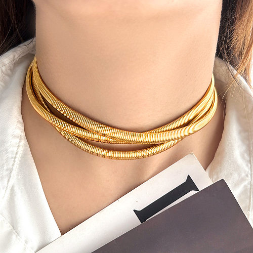Vintage Style Geometric Solid Color Stainless Steel  Chain Choker