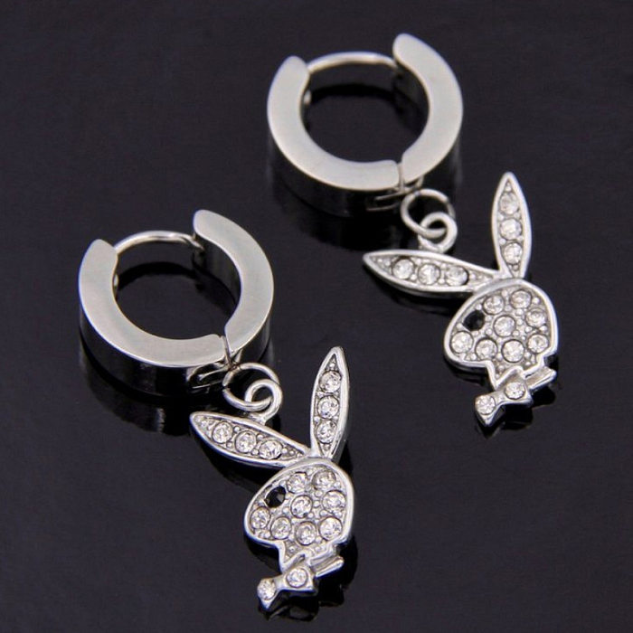1 Pair Hip-Hop Rabbit Stainless Steel  Inlay Rhinestones Drop Earrings