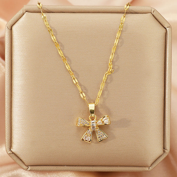 Lady Heart Shape Flower Stainless Steel Gold Plated Zircon Pendant Necklace In Bulk