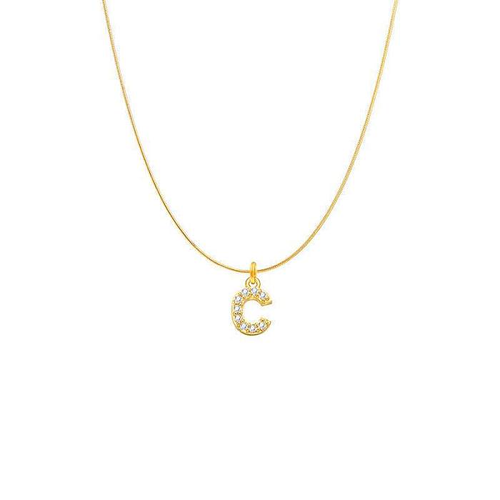 Fashion Letter Stainless Steel Gold Plated Rhinestones Pendant Necklace