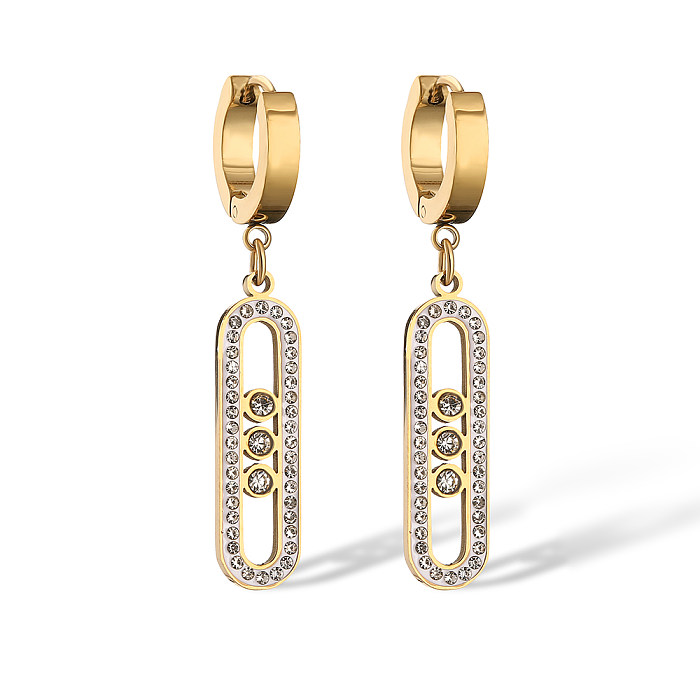 1 Pair Simple Style Commute Solid Color Plating Inlay Stainless Steel Zircon 18K Gold Plated Drop Earrings