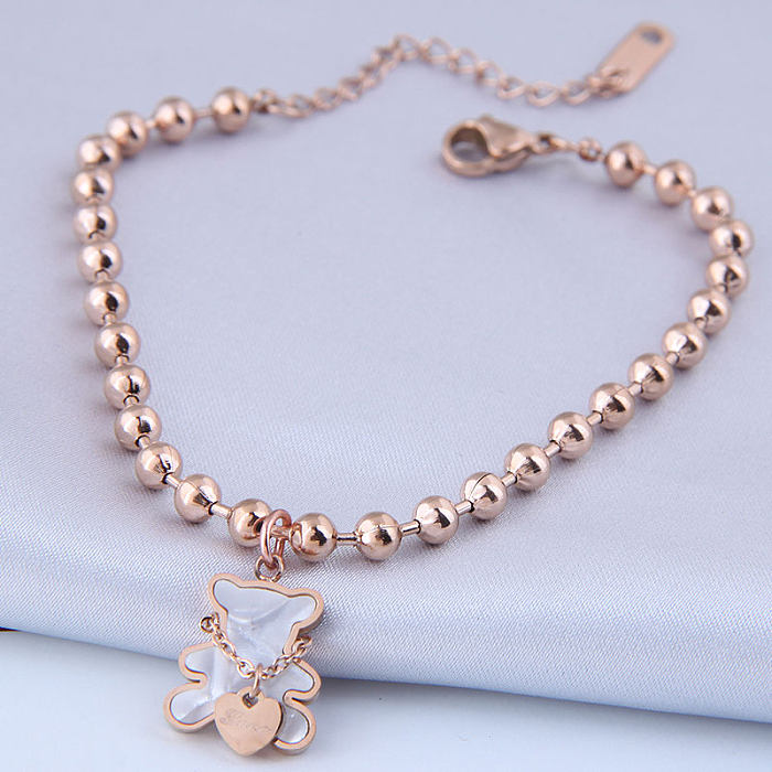 Pulseras de acero de titanio con forma de corazón de oso a la moda, pulseras de acero inoxidable chapadas, 1 pieza