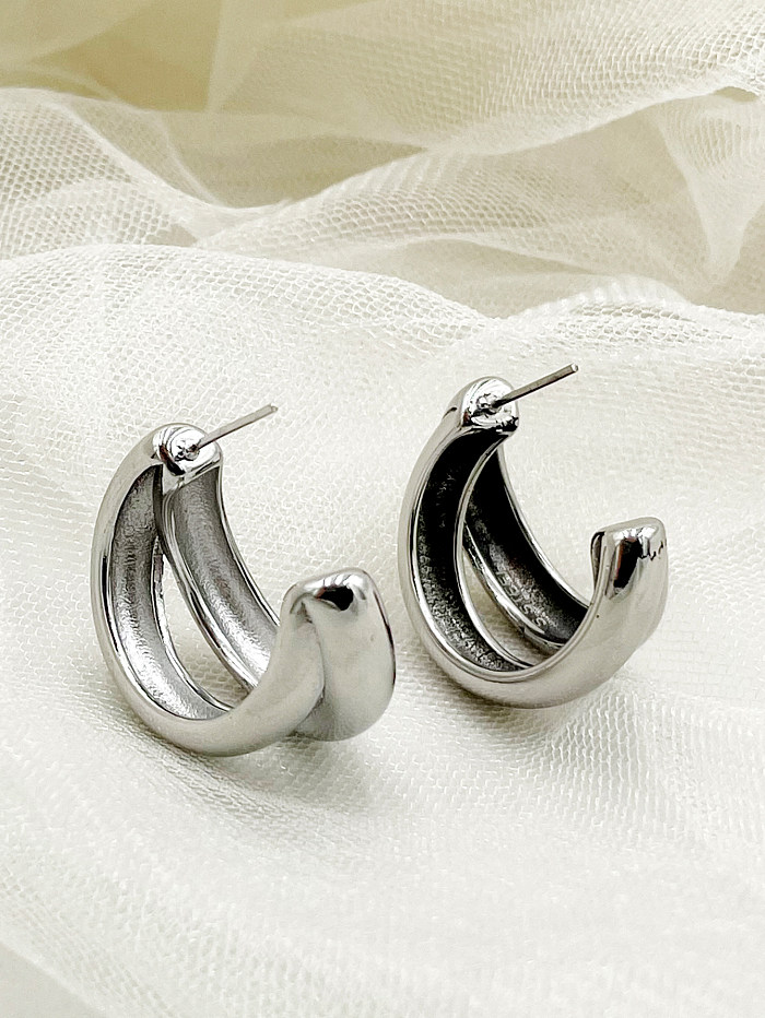 1 paire de clous d'oreilles en acier inoxydable plaqué or, Style Simple et décontracté, en forme de C, placage de polissage