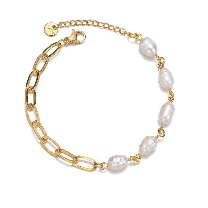 1 Piece Elegant Geometric Stainless Steel Imitation Pearl Bracelets