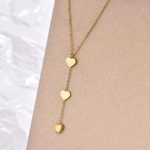 Modern Style Heart Shape Stainless Steel  Polishing Plating 14K Gold Plated Pendant Necklace