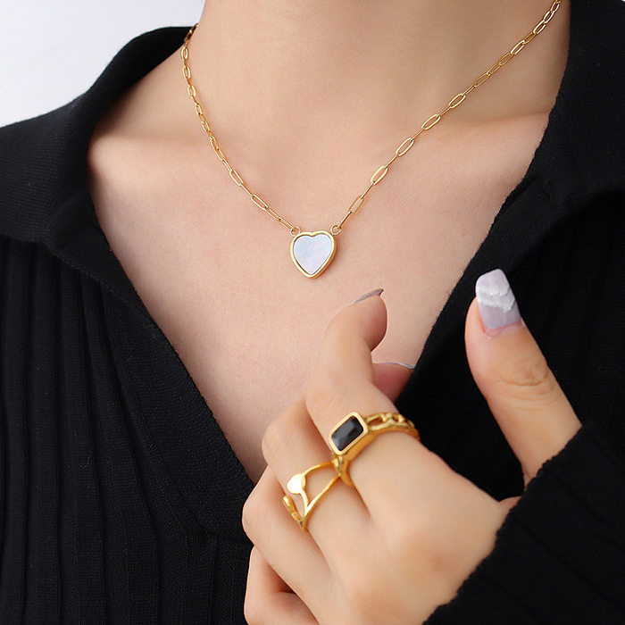Koreanischen Stil Weiße Muschel Pfirsich Herz Halskette Weibliche Edelstahl Überzogene 18K Echt Gold Halskette