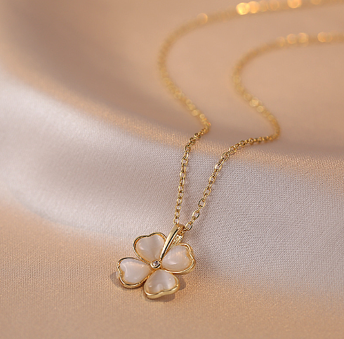 IG Style Casual Four Leaf Clover Stainless Steel Plating Inlay Zircon Pendant Necklace