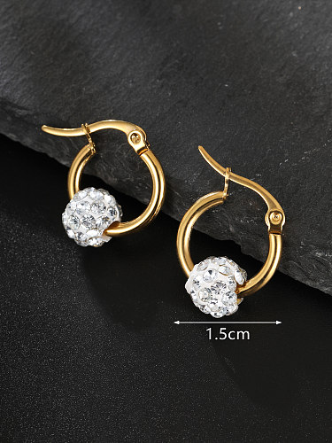 1 Pair Modern Style Shiny Circle Stainless Steel  Plating Inlay Rhinestones 18K Gold Plated Hoop Earrings