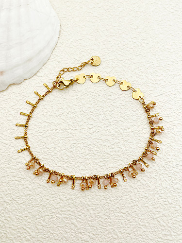 Estilo vintage estilo francês assimétrico formato de coração aço inoxidável chapeamento de cristal artificial pulseiras banhadas a ouro 14K