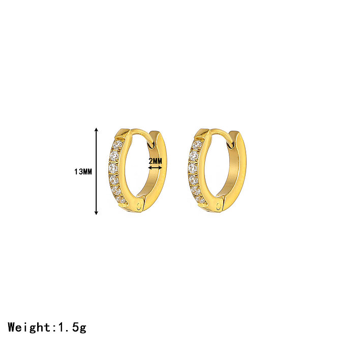 1 Pair Elegant Simple Style Solid Color Inlay Stainless Steel  Zircon White Gold Plated Gold Plated Hoop Earrings