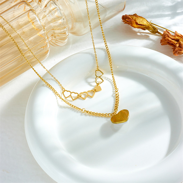 Vintage Style Baroque Style Heart Shape Stainless Steel Plating 18K Gold Plated Layered Necklaces