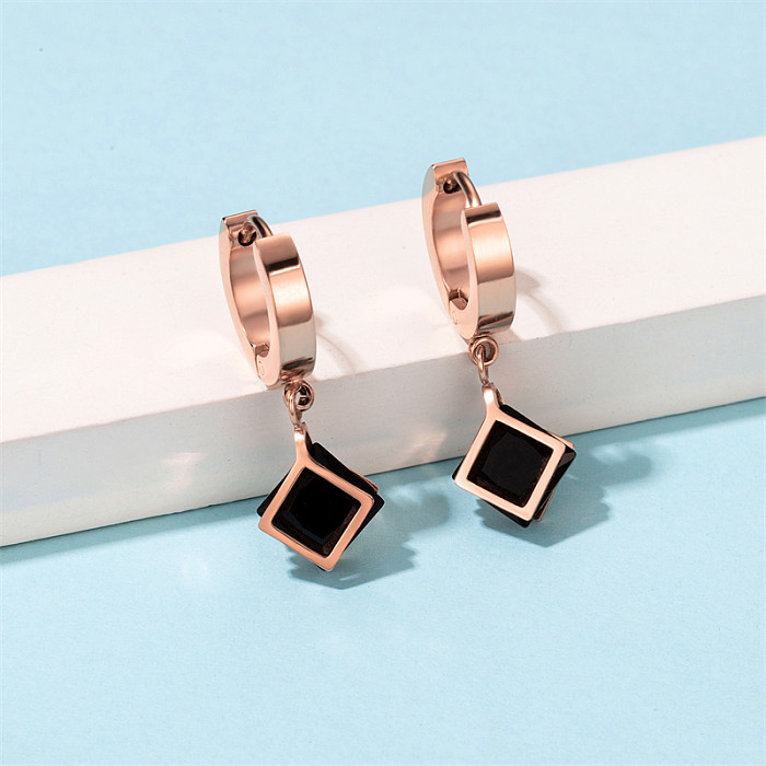 1 Pair Casual Simple Style Triangle Rhombus Plating Inlay Stainless Steel  Stainless Steel Zircon Rose Gold Plated Drop Earrings
