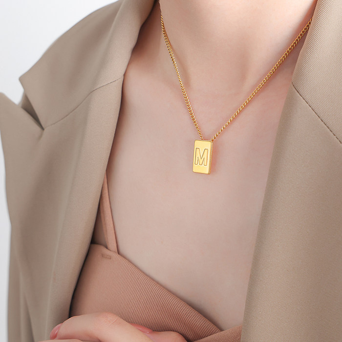 Casual Simple Style Letter Rectangle Stainless Steel Plating Carving 18K Gold Plated Pendant Necklace