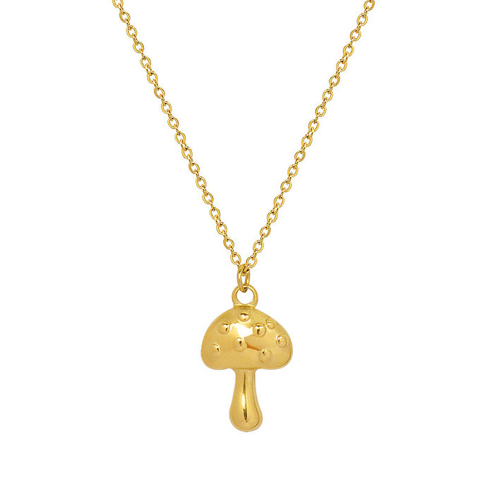 Elegant Mushroom Stainless Steel Plating 18K Gold Plated Pendant Necklace