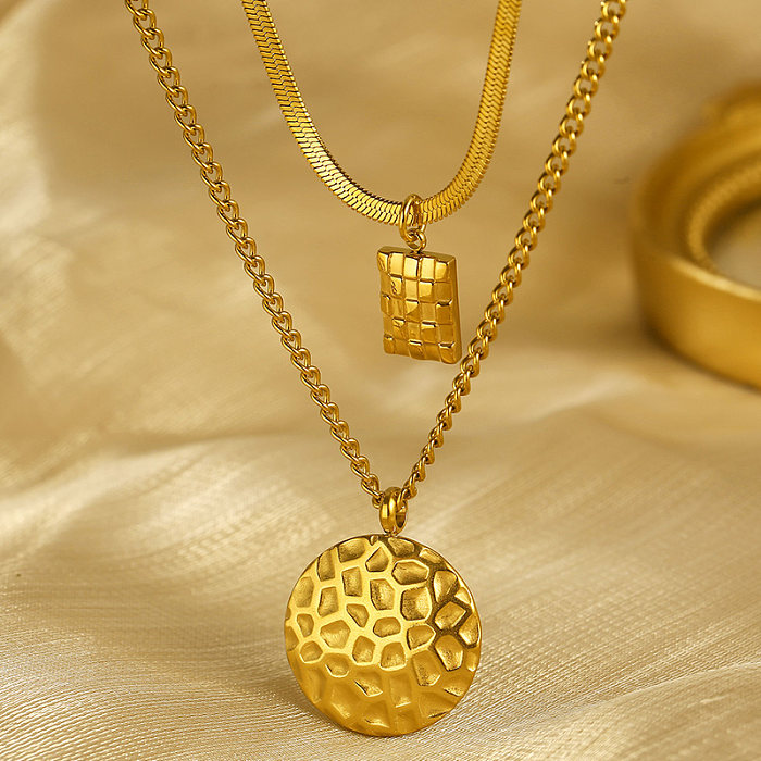 Casual Simple Style Round Stainless Steel  Plating Inlay Rhinestones 18K Gold Plated Pendant Necklace